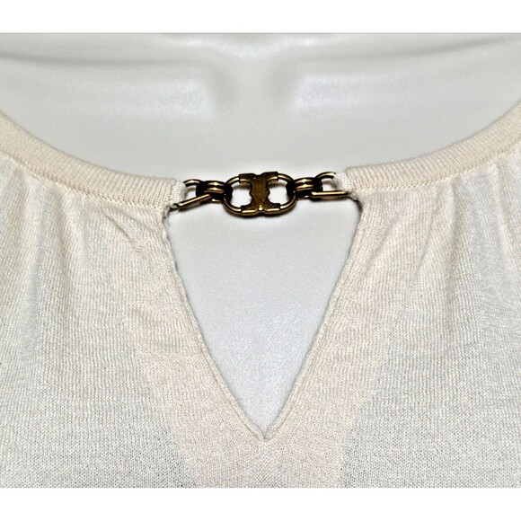 Tory Burch Gemini Size Small Link 100% Cashmere Cream Sweater $325 Logo - Picture 11 of 15